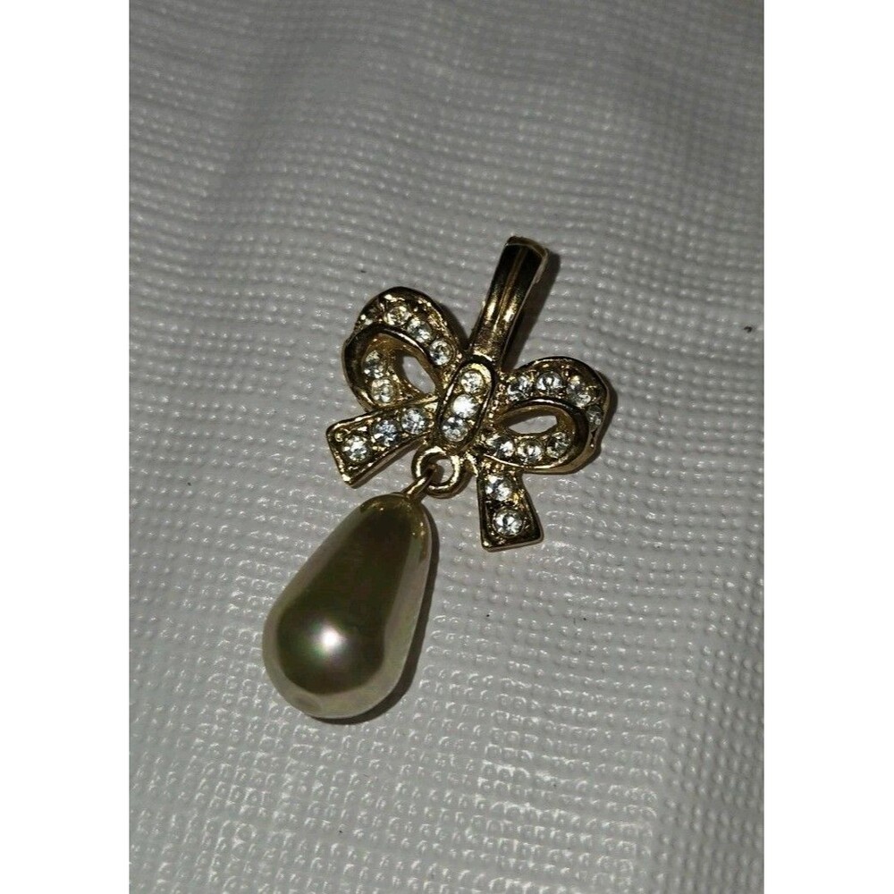 Gold Tone Faux Pearl and Crystal Pendant Slide by ROMAN Vintage